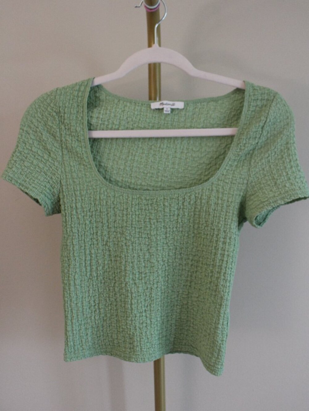 Women's Madewell Green Scrunch Cropped Top, Size Small